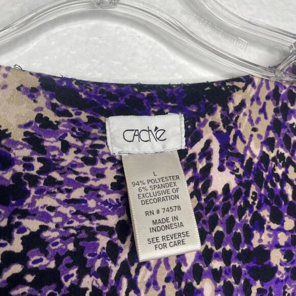 Cache Womens Dress Size L Vintage Purple Snake Print Long Sleeve Wrap V-Neck - Picture 3 of 12